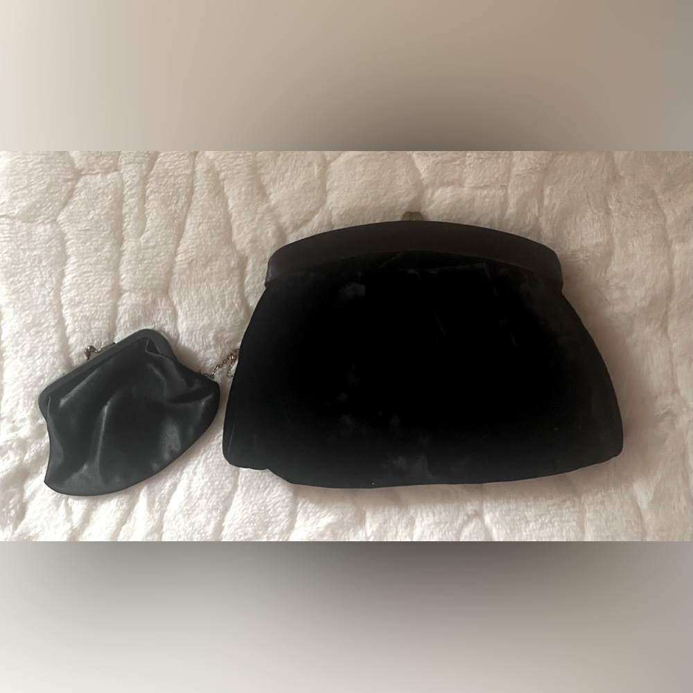 MM Black Velvet Clutch with matching velvet coin purse .